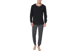 Marvmys Pyjama Homme Hiver Coton Ensembles de Pyjamas à Chauds Manches Longues Col Rond Vêtements De Nuit Vêtements de Détente Confortable Doux pour Hommes Deux Pièces