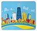 Produktbild WYICPLO Chicago Skyline Mouse Pad, Cute Cartoon Style Childish City View with Colorful Buildings Caricature, Standard Size Rectangle Non-Slip Rubber Mousepad, Multicolor