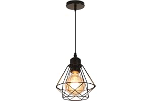 Comely Industriel Suspension Luminaire, E27 Rétro Lustre Plafonnier Vintage Métal Lampe Cage Éclairage de Plafond Abat-jour pour Restaurant Salon Chambre Cuisine Bar Couloir, Noir (sans Ampoule)