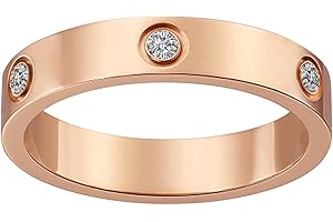 RUIQUAN 18K Gold Silver Rose Plated Love Ring Cubic Zirconia Promise Ring Wedding Band Jewelry Birthday Gifts for Women Teen Girls