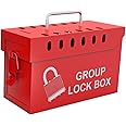 Lockout Tagout Group Lock Box, For Up To 13 Padlocks, Powder Coated Steel, Carry Handle On Top