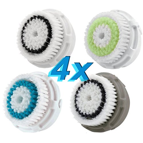 Compatible Replacement Brush Heads Value 4 Pack. Includes Deep Pore, Acne, Sensitive, Normal, Works on Face and Body (Variety 4 Pack)