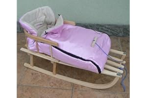 RGVERTRIEB Holzschlitten mit Rückenlehne mit Winterfußsack 90cm 10 Farben Schlitten aus Holz (Rosa)