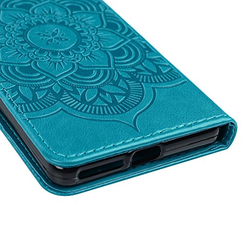 Lanveni Lederhülle Leder Tasche für Sony Xperia E5 Hülle Windspiele Muster Design Case Cover Bookstyle Brieftasche Card Slot Handy Schutzhülle Back Cover (Blau) + 1 x Stylus Pen + 1 x Staubdichte Stecker - 6
