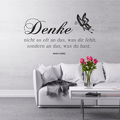 greenluup® Wandtattoo Sprüche Denke nicht so oft an das .. in Schwarz mit Schmetterling