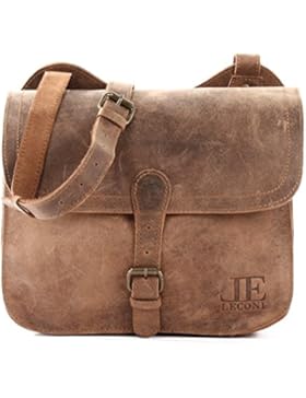 LECONI kleine Umhängetasche Schultertasche Freizeittasche Damen Herren vintage Echtleder Büffelleder 29x23x11cm...