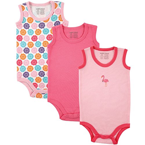 Luvable Friends Sleeveless Bodysuit Vests 3 Pack (3-6 Months, Pink Flamingo)