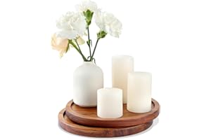 WLWNWFT Candle Tray Table Centre Piece Decoration Set of 2, Acacia Wood Decorative Trays Candle Plate Holder for Coffee Table Display Home Decor Farmhouse Rustic Round Wooden Tray for Christmas Decor 20cm