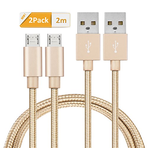 Micro USB Kabel  2-Pack  2m  GlobaLink USB 2 0 Ladekabel Nylon - Lebenslange Garantieserie - f  r Android  Samsung  HTC  Sony  Nexus und mehr - Gold