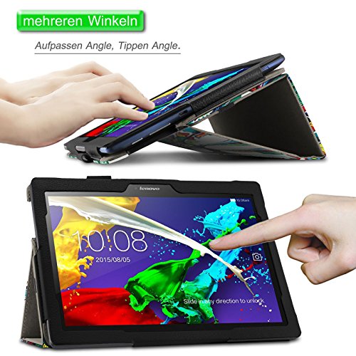 Infiland Lenovo Tab 2 A10-70 / Tab 2 A10-70L / Tab 2 A10-70F / Tab 2 A10-30F / Tab 2 A10-30L / Tab 3 10 Business/ Tab3 10 Plus Hülle Case -Slim Fit Folio PU-lederne dünne Kunstleder Schutzhülle Cover Tasche für Lenovo Tab 2 A10-70 / Tab 2 A10-30 / Tab 3 10 Business/ Tab3 10 Plus 10,1 Zoll Tablet (mit Auto Schlaf / Wach Funktion)(Fröhlicher Baum) - 3