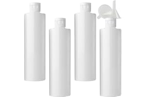 PQPAUTY 4 Stück, 250ml Weiß Kunststoff Lotionen Flasche mit Flip Weiß Cap für Lotions Shampoos Körperwäschen