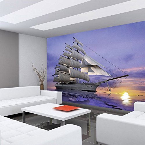 Vlies Fototapete PREMIUM PLUS Wand Foto Tapete Wand Bild Vliestapete – Wasser Meer Segelboot Segelschiff Sonnenuntergang – no. 2835, Größe: 368 x 254 cm Vlies - 4