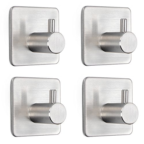 Moliker Edelstahl  Selbstklebend Handtuchhaken Kleiderhaken 3M Klebstoff dauerhafte Haken nahtlose Haken (Pack of 4)