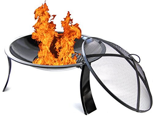 XXL 61cm Feuer-Schale schwarz Feuer-Korb mit Funkengitter Garten-Kamin Pflanz-Schale Terrassen-Ofen Feuer-Stelle Grill-Feuer