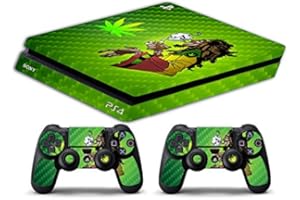 GamesMonkey Ps4 Slim Skin Bundle (Marijuana Bob Marley) - Compatible with Ps4, Waterproof PVC Material, Green Color