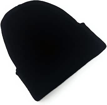 Black Unisex Knitted Beanie Hat - Woolly Acrylic Ski Hat, One Size Fits Most