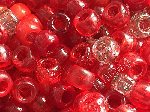 PONY BEADS Red/burgundy mix Pack 50. Transparent Matt Opaque Sparkle Pearl 6x9mm