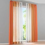 Aufhängung: Kräuselband HongYa 2er-Pack Farbverlauf Gardinen Transparenter Voile Vorhänge Schals mit Kräuselband H/B 245/140 cm Orange