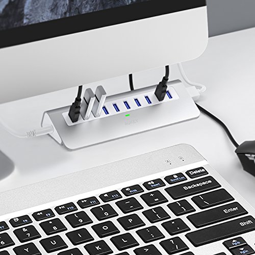 Aukey CB-H6 USB 3.0 Hub 10 Ports Aluminum, Verteiler mit 36W Netzteiladapter für Apple MacBook, Win XP/7/8 Laptop silber - 5