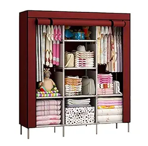 Lukzer 1PC Non-Woven Portable Fabric Multipurpose Storage Organizer Clothes Wardrobe Imported Closet with 8 Shelves (Wine Red / 130 x 45 x 175 cm)