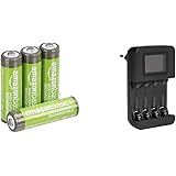 Amazon Basics - Caricabatteria digitale intelligente, per 4 batterie AA, AAA & Batterie AA ricaricabili, ad alta capacità, pr