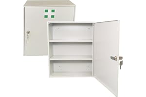 LEOMAR Armoire à Pharmacie, en Tôle d'acier, avec 2 Étagères, Verrouillable, avec 2 Clés, Cabinet à Médicaments, Trousse de Premiers Secours avec Portes en Métal, 14 x 35 x 42 cm