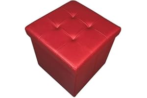 HomeHarmony® Quilted Top Folding Storage Ottoman Seat, Stool, Toy Storage Box Faux Leather (Red, Medium)