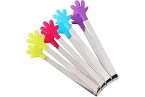 YSTrillion Mini Pinces à Glaçons,4 Pièces Pince à Sucre en Acier Inoxydable,Pince a Sucre Glace Mini avec Poignée Antidérapante en Silicone Pour Bar,Buffet,Grill Bar Cuisine