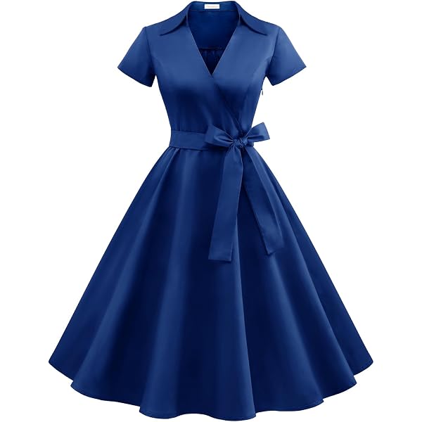 Damen-Kleid Mit Ausgestellten Ärmeln & V-Ausschnitt – Business-Kleidung Im Vintage-Stil, Mittellang Mit Tasche