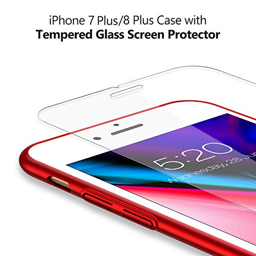 Funda iPhone 7 Plus  Funda iPhone 8 Plus  TORRAS Ultra-delegado   Ultra-fina Carcasa con  Gratis Protector de Pantalla de Cristal Templado  Ligera Caso S  lido Hard Case Anti-rasgu  os   Antihuellas Material PC para Apple iPhone 7 Plus  2016    iPhone 8 Plus  2017  - Rojo Alambrado