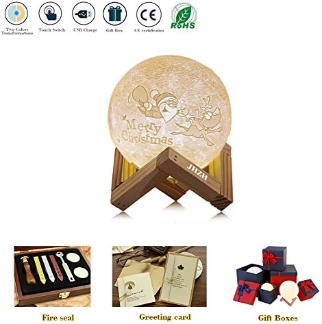 Moonlight 3D Printed Moon Lamp | Touch Control Adjustable Brightness &amp; 2 Selectable Light Option (Warm Yellow &amp; Cool White) with Solid Wooden Holder/ Stand | USB Charging (CUSTOM SERVICES)