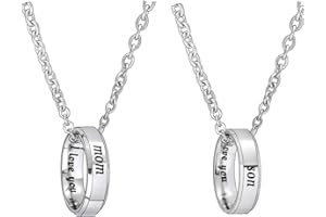 BESPMOSP Pack of 2 Mom Son Ring Pendant Necklace Mother's day Gifts Mom Son Birthday Gifts Jewelry