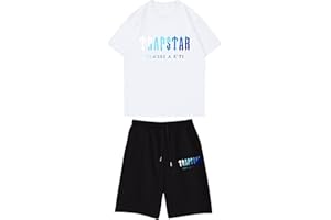 XUEQINGDE Tuta Trapstar Shooter Corta Maglietta per Ragazzi,Corteiz Primavera/Estate Manica Corta+Pantaloncini Set di Abbigliamento Sportivo per Bambini,Tempo Libero,girocollo, Unisex,Cotone Maniche Corte