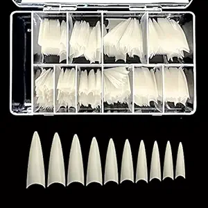 BE.YOU Beyou Natural Long Stiletto 500Pcs Artificial Fake Nail Tips, 10 Sizes 28510 For Nail Salon