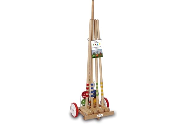 GICO Jeu de Croquet de qualité en Chariot en Bois - Jeu en Plein air - 4 Joueurs - maillets Taille 80 cm - Qualite de EU - 3110