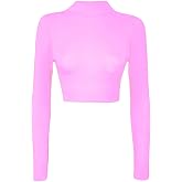 WearAll Women's Long Sleeve Crop Top - Soft Stretch Viscose Plain Round Neck Tee (Mocha, Size 4-6)