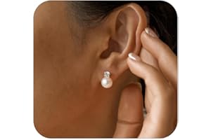 Halora Pearl Earrings,6/8/10/12 mm Gold/Silver Pearl Stud Earrings for Women Dainty 14K Gold CZ Diamond Earrings Trendy Hypoallergenic Wedding Earrings for Women Bridesmaid Gift