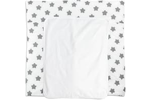 Puckdaddy Wickelauflage Freya – 77x75 cm, Wickelunterlage aus 100% Baumwolle nach OEKO-TEX geprüft, Sterne- und Pünktchen Muster in Weiß, Wendeauflage für Wickelkommoden mit abnehmbarem Frotteebezug