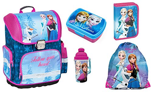Frozen Anna Elsa zaino per la scuola ragazza 1 classe Tornister zaino per la scuola Set 5 pz. Per la scuola elementare, super leggero, ergonomico e anatomico, licenza originale.