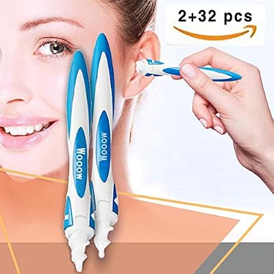 Wooow Nettoyant Oreille,Cire d'oreille remover - Spiral Ear Cleaner - Outil pour enlever la cire d'oreille. Ear Cleaner System * 2avec 32 embouts lavables.