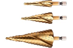 DIWUJI Spiral Grooved Step Drill Bit Set, High Speed Steel Titanium Coated, 4mm to 12/20/32 mm (5/32" to 5/4") Hex Shank Metric, HSS Cut Tool Set for DIY Plastic Wood Metal Aluminum Copper