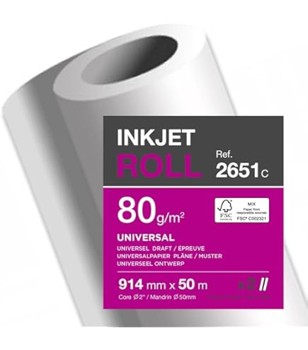 Papier Pour Traceur 90 G/m² - Rouleau 610 Mm X 50 M | Blanc Lisse, Jet D'Encre & CAO