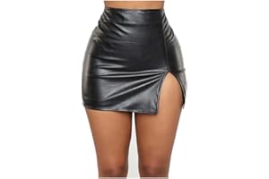 Pelisy Mujer Sexy Cintura Alta Cortas Faldas de Cuero Moda Slim Wrap Zipper Split PU Minifalda