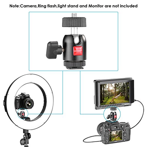 Neewer - Tornillo para trípode de 1/4 Mini Ball Head con Bloqueo y Adaptador de Zapata Caliente para luz LED, Monitor, cámaras DSLR, Vídeo y videocámaras
