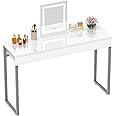GreenForest Dressing Table with 2 Drawers Glossy White 100 x 40 cm Home Office Computer Desk Makeup Vanity Console Table with Metal Silver Legs for Small Spaces Bedroom Furniture No Mirror,Silver