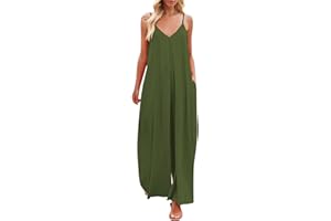 MJGKHIY Tuta Salopette Donna Estiva Ragazza Pagliaccetto Moda Pantaloni Bavaglino Jumpsuit Hippie Cinturino Eleganti Cotone Lino Pagliaccetti Sling Senza Maniche Pantaloni Sciolto Pagliaccetti Overall
