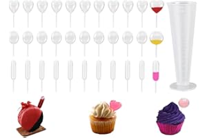 Kellegour 200 Pièces 4ML Pipettes de Transfert,1 PCS 100ML Verre Doseur,Pipette Patisserie,Squeeze Pipettes Jetables Rondes,Rectangulaires et en Forme de Cœur,pour Décoration de Cupcakes