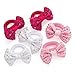 3 Pairs Pink Tones and White Sequin Ribbon Bow Motif Hair Ponios Elastics Bobbles Bands