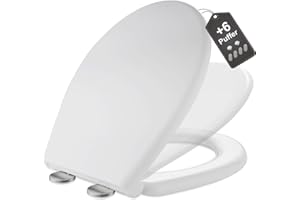 MEEJEE Tavoletta WC con Chiusura Rallentata, Copriwater Bianco Ovale, Sedile WC Soft-Close, Copri WC Universale, Asse WC Facile Montare, Tavoletta Bagno per Famiglia, Ospiti e Appartamento in Affitto