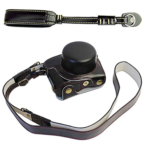 First2savvv XJD-J5-HH01S01 Premium Qualität braun Ganzkörper- präzise Passform PU-Leder Kameratasche Fall Tasche Cover für Nikon 1 J5 mit 10-30mm Lens mit Kameragurt